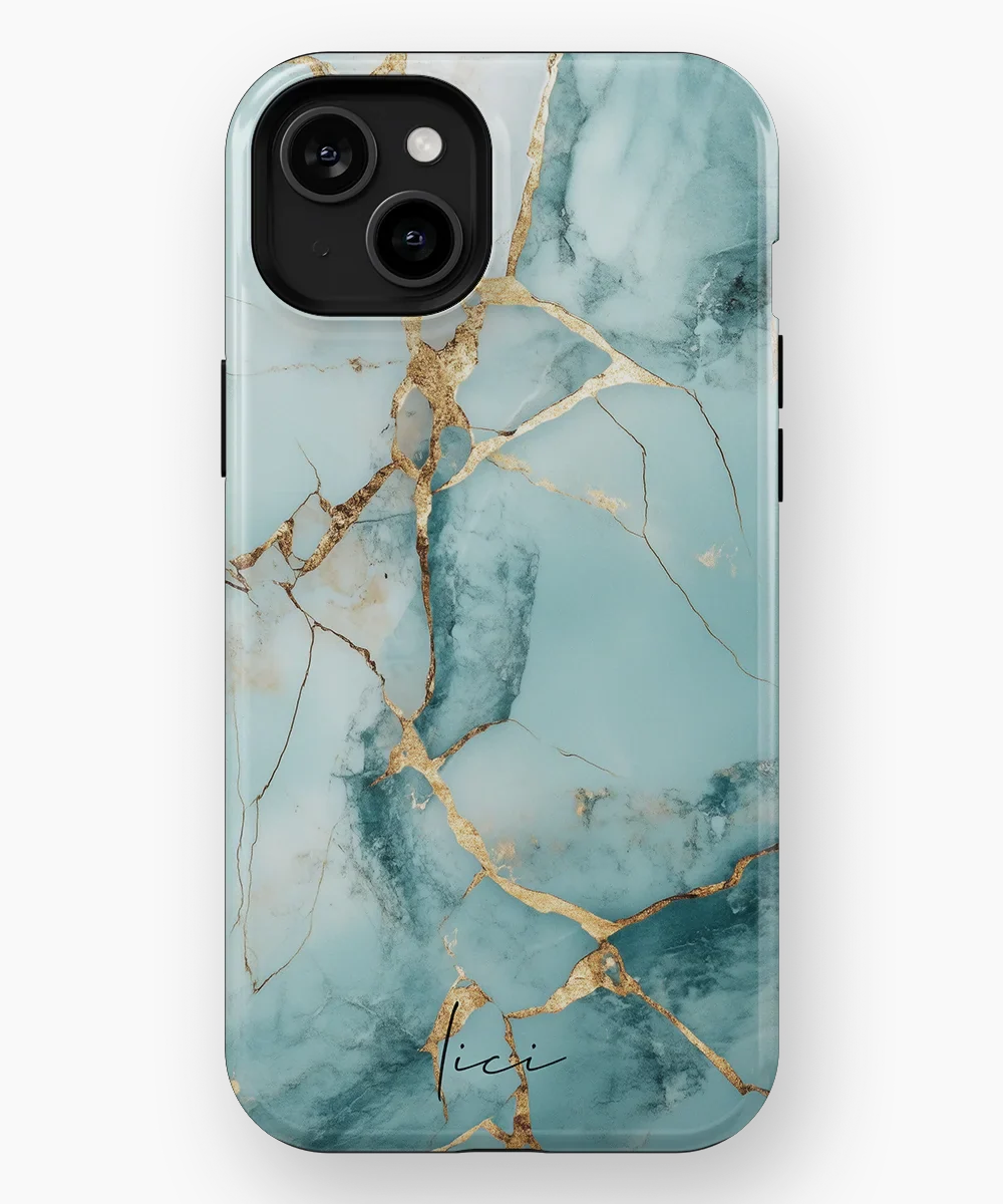 Blue Gold Marble - iPhone 15 Plus