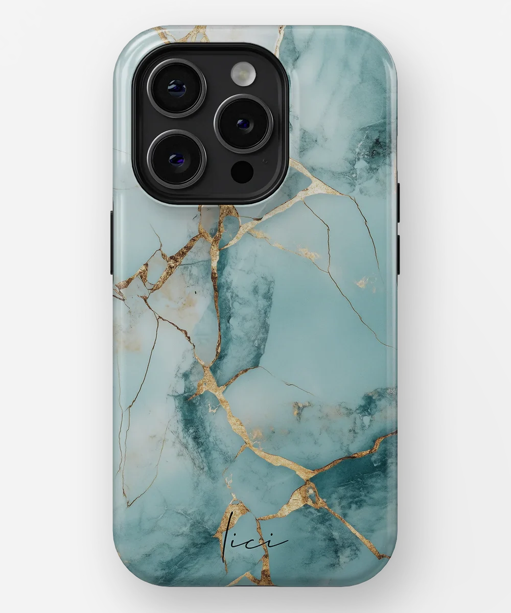 Blue Gold Marble - iPhone 15 Pro