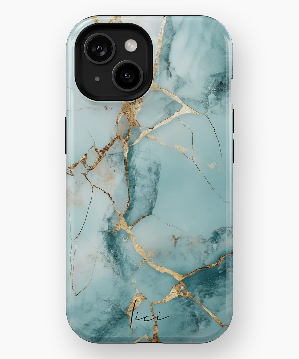 Blue Gold Marble - iPhone 15
